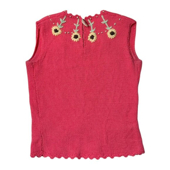 60s 70s vintage embroidered sunflower sleeveless sweater top scalloped crochet. - Picture 2 of 7